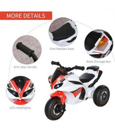 Kids Ride-On Police Bike 3-Wheel Vehicle w/ Music Lights White 48H x 74L x 39Wcm