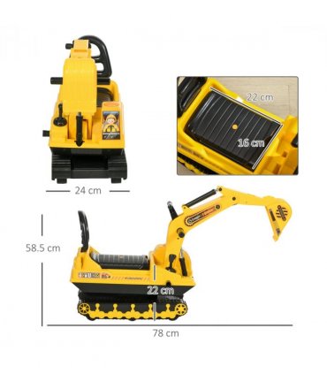 Excavator Toy Yellow PP 20.00 x 37.00 x 29.00 Ride On Digger Movable Walker