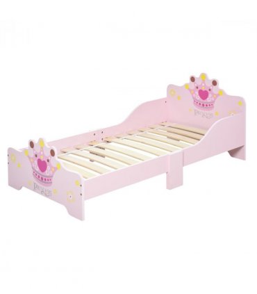 Kids Wooden Princess Crown & Flower Single Bed Safety Side Rails Slats