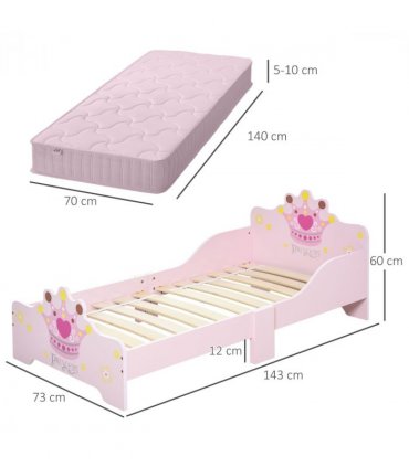 Kids Wooden Princess Crown & Flower Single Bed Safety Side Rails Slats