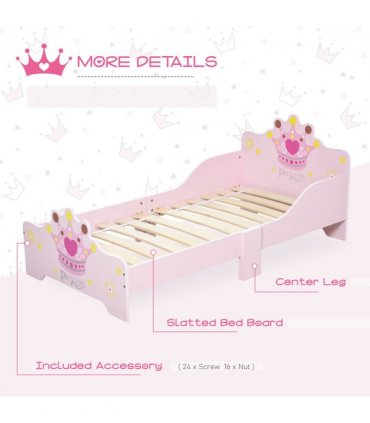 Kids Wooden Princess Crown & Flower Single Bed Safety Side Rails Slats