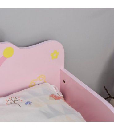 Kids Wooden Princess Crown & Flower Single Bed Safety Side Rails Slats