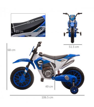 Kids Electric Motorbike Ride-On Motorcycle Training Wheels - Blue 12V 3-5 Years