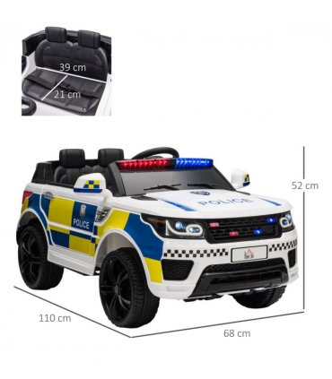 12V Kid Electric Ride On Police Car w/ Remote Siren Bluetooth 3-6 Years HOMCOM