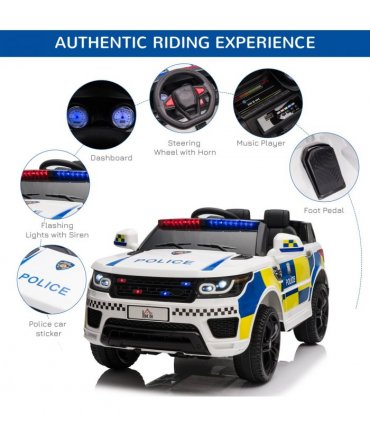 12V Kid Electric Ride On Police Car w/ Remote Siren Bluetooth 3-6 Years HOMCOM