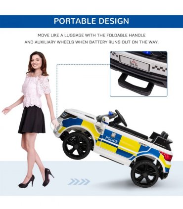 12V Kid Electric Ride On Police Car w/ Remote Siren Bluetooth 3-6 Years HOMCOM