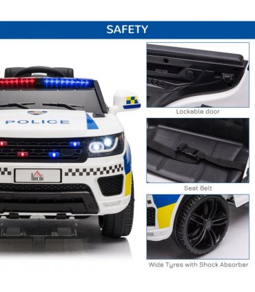 12V Kid Electric Ride On Police Car w/ Remote Siren Bluetooth 3-6 Years HOMCOM
