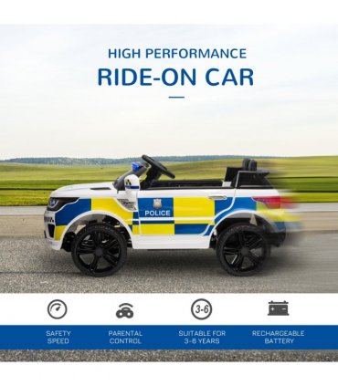 12V Kid Electric Ride On Police Car w/ Remote Siren Bluetooth 3-6 Years HOMCOM