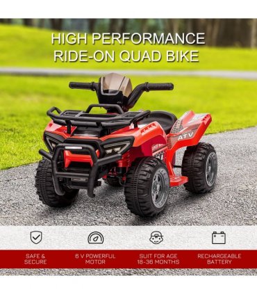 Kids Electric Ride on Car Toddler Quad Bike ATV Red 6V 45H x 70L x 42Wcm