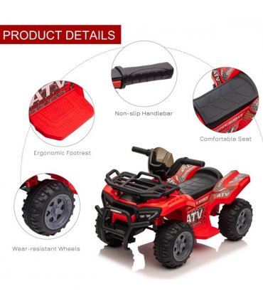 Kids Electric Ride on Car Toddler Quad Bike ATV Red 6V 45H x 70L x 42Wcm