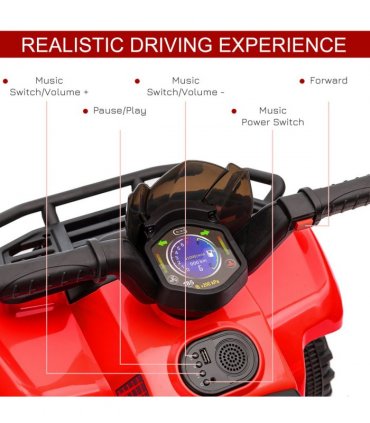 Kids Electric Ride on Car Toddler Quad Bike ATV Red 6V 45H x 70L x 42Wcm