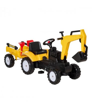 Ride-on Toy Pedal Digger Construction Car with Horn Detachable Trailer HOMCOM