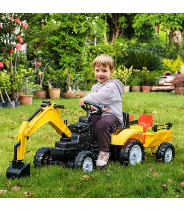 Ride-on Toy Pedal Digger Construction Car with Horn Detachable Trailer HOMCOM