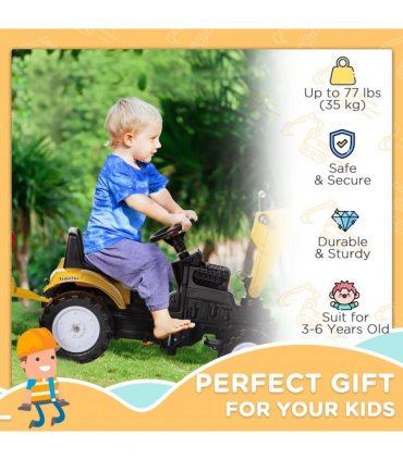 Ride-on Toy Pedal Digger Construction Car with Horn Detachable Trailer HOMCOM