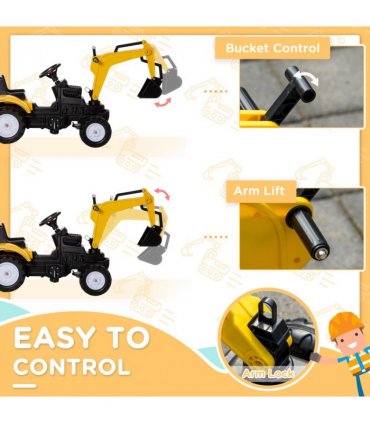 Ride-on Toy Pedal Digger Construction Car with Horn Detachable Trailer HOMCOM