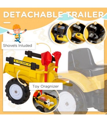 Ride-on Toy Pedal Digger Construction Car with Horn Detachable Trailer HOMCOM