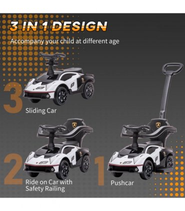 Lamborghini 2 in 1 Baby Ride on Push Car Toddler Push Along Car, White