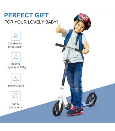 HOMCOM Kick Scooter Commuter Adjustable Height Wheels Foldable Aluminium White
