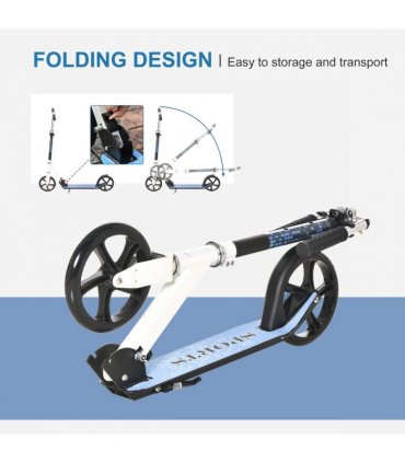 HOMCOM Kick Scooter Commuter Adjustable Height Wheels Foldable Aluminium White