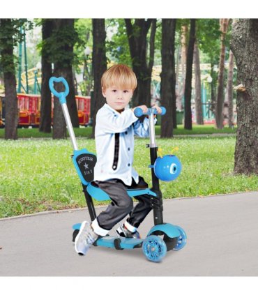 HOMCOM 5-in-1 Kids Kick Scooter 3-wheel Walker w/ Removable Seat Adjustable