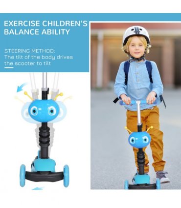 HOMCOM 5-in-1 Kids Kick Scooter 3-wheel Walker w/ Removable Seat Adjustable