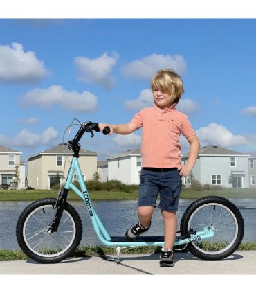 HOMCOM 90-96cm Kids Kick Scooter Adjustable Handlebar Inflatable Wheels Blue