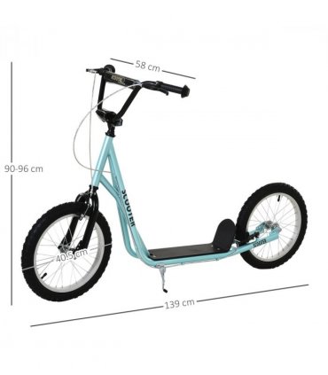 HOMCOM 90-96cm Kids Kick Scooter Adjustable Handlebar Inflatable Wheels Blue