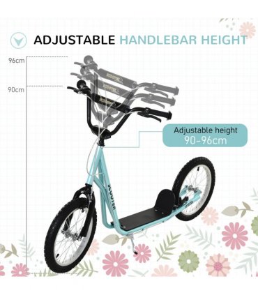 HOMCOM 90-96cm Kids Kick Scooter Adjustable Handlebar Inflatable Wheels Blue