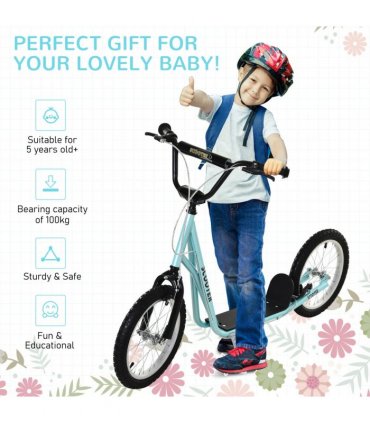HOMCOM 90-96cm Kids Kick Scooter Adjustable Handlebar Inflatable Wheels Blue