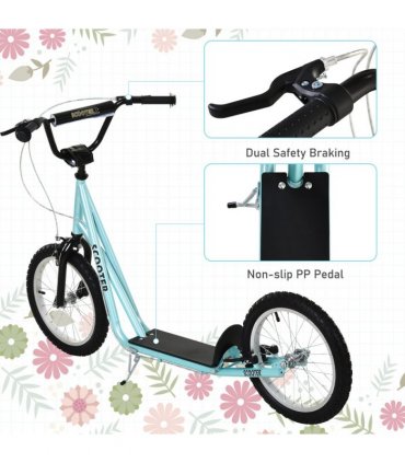 HOMCOM 90-96cm Kids Kick Scooter Adjustable Handlebar Inflatable Wheels Blue