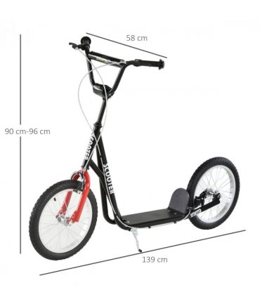 Kids Kick Scooter 90-96cm Adjustable Handlebar Inflatable Wheels Black Steel