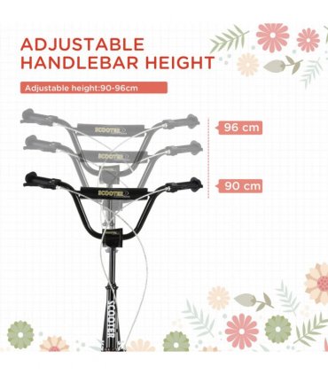 Kids Kick Scooter 90-96cm Adjustable Handlebar Inflatable Wheels Black Steel