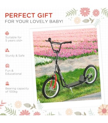 Kids Kick Scooter 90-96cm Adjustable Handlebar Inflatable Wheels Black Steel