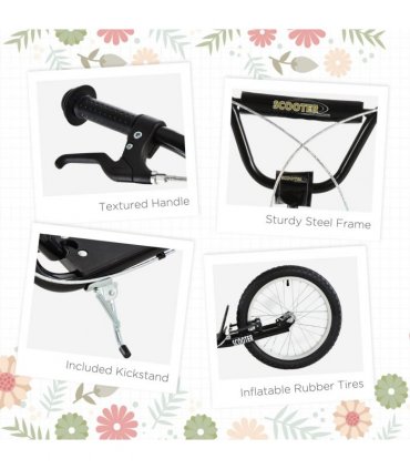 Kids Kick Scooter 90-96cm Adjustable Handlebar Inflatable Wheels Black Steel
