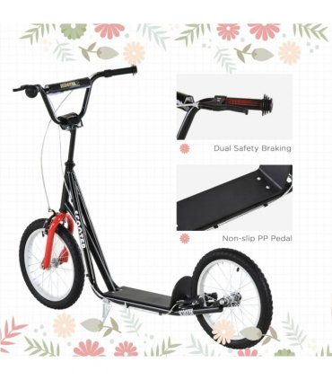 Kids Kick Scooter 90-96cm Adjustable Handlebar Inflatable Wheels Black Steel