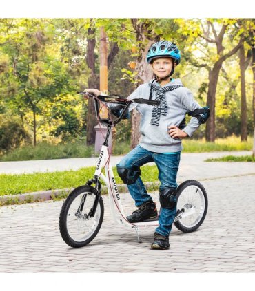 HOMCOM 90-96cm Kids Kick Scooter Adjustable Handlebar Inflatable Wheels White