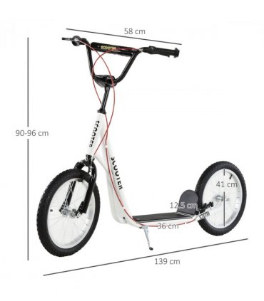 HOMCOM 90-96cm Kids Kick Scooter Adjustable Handlebar Inflatable Wheels White