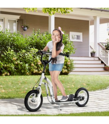 Dual Brakes Kick Scooter 12-Inch Inflatable Wheel Ride On Toy HOMCOM