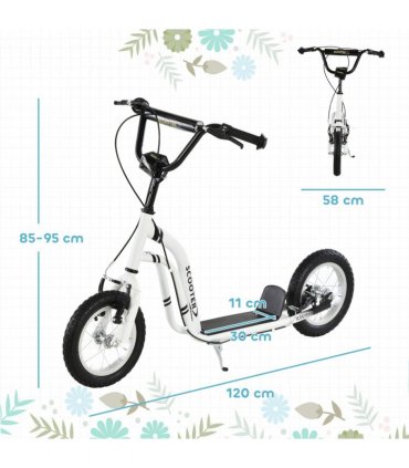 Dual Brakes Kick Scooter 12-Inch Inflatable Wheel Ride On Toy HOMCOM
