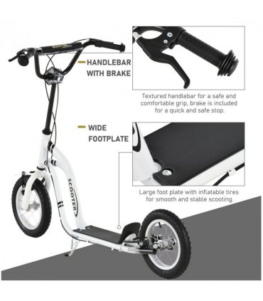 Dual Brakes Kick Scooter 12-Inch Inflatable Wheel Ride On Toy HOMCOM