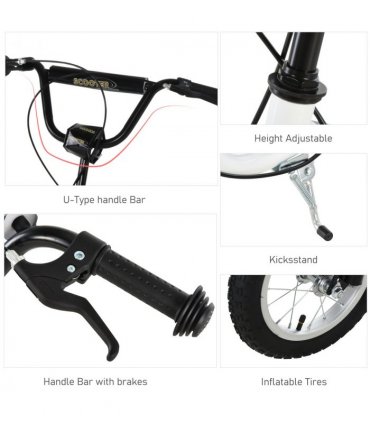 Dual Brakes Kick Scooter 12-Inch Inflatable Wheel Ride On Toy HOMCOM
