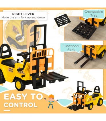 HOMCOM Kids Ride on Forklift Truck w/ Fork Tray, Under Seat Storage, Backrest