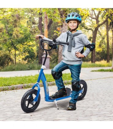 Push Scooter Teen Kids Stunt Bike Ride On with 12" EVA Tyres, Blue, 180cm x 50cm