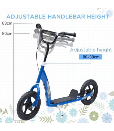 Push Scooter Teen Kids Stunt Bike Ride On with 12" EVA Tyres, Blue, 180cm x 50cm