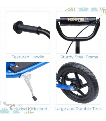 Push Scooter Teen Kids Stunt Bike Ride On with 12" EVA Tyres, Blue, 180cm x 50cm