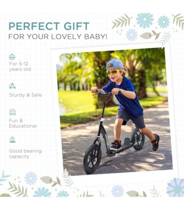 Push Scooter Teen Kids Stunt Bike Ride On with 12" EVA Tyres, Black HOMCOM