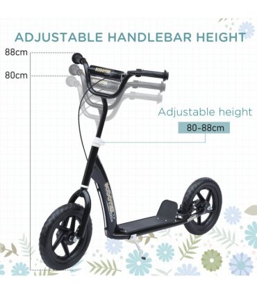 Push Scooter Teen Kids Stunt Bike Ride On with 12" EVA Tyres, Black HOMCOM