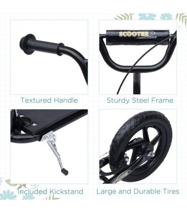 Push Scooter Teen Kids Stunt Bike Ride On with 12" EVA Tyres, Black HOMCOM