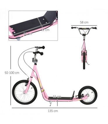 Teen Scooter Adjustable Height Dual Brakes Rubber Wheels Kickstand HOMCOM