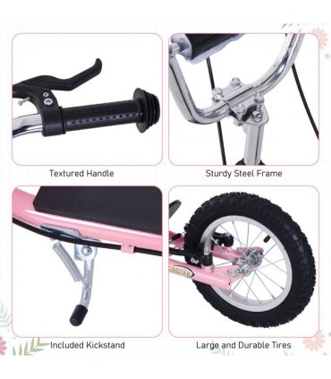 Teen Scooter Adjustable Height Dual Brakes Rubber Wheels Kickstand HOMCOM